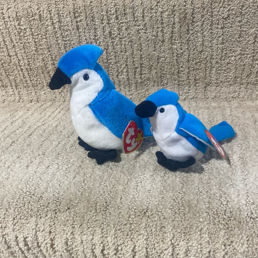 Ty Beanie Baby Rocket & Teenie Beanie Baby Rocket. Blue Jay birds.